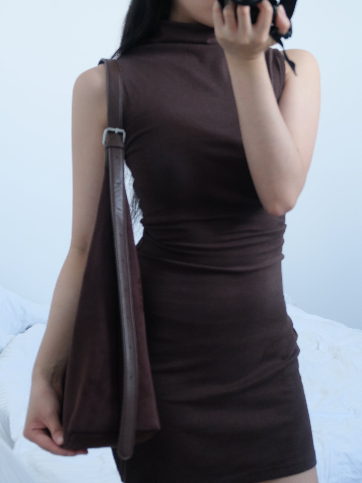 Chocolate Curved Hobo Bag