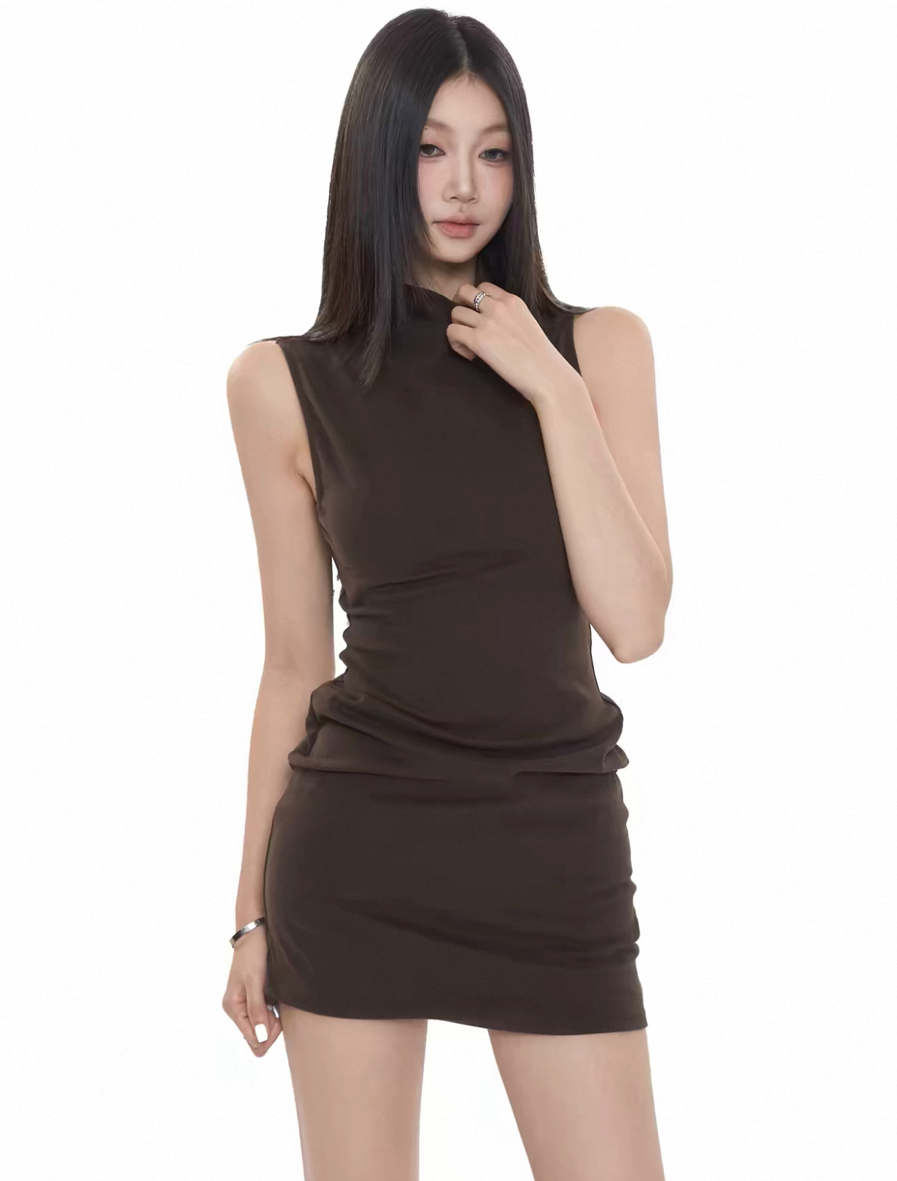 Mock Neck Ruched Mini Dress