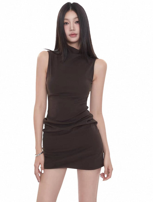 Mock Neck Ruched Mini Dress