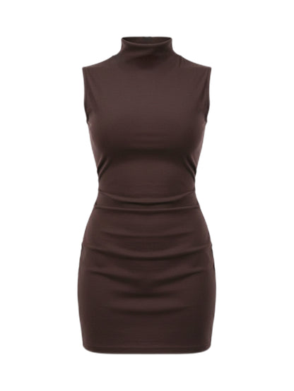 Mock Neck Ruched Mini Dress