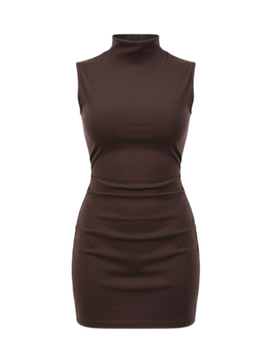 Mock Neck Ruched Mini Dress